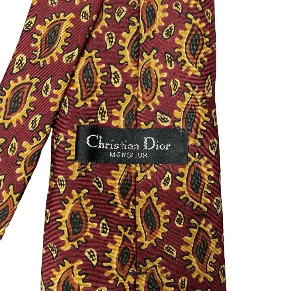 Christian Dior Men's Burgundy Geometric Print Neck Tie